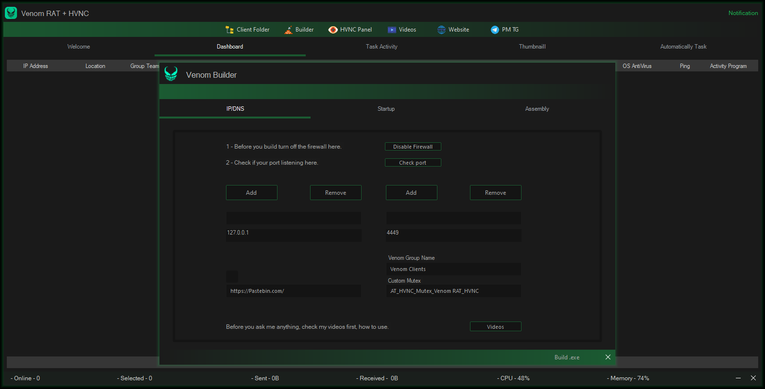 VENOM RAT + HVNC + STEALER | PASSWORD RECOVERY | HIDDEN VNC